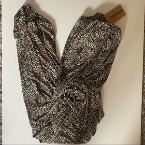 Ariella silk cheetah print strapless jumpsuit NWT